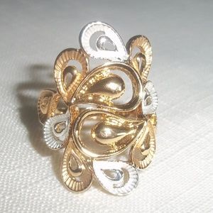 Gold and Silver w/White Enamel Water Droplet Ring